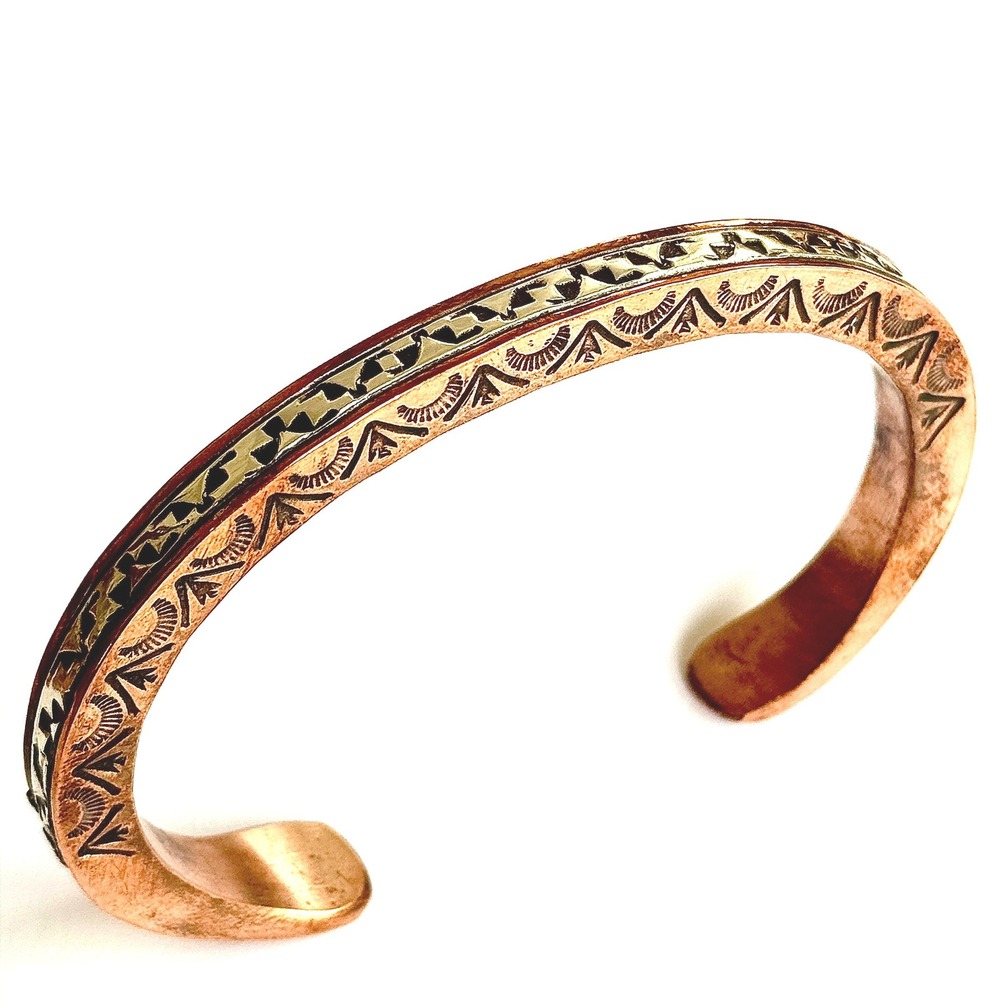 Mens Navajo Sterling Copper Cuff Bracelet 7.5in Signed Secatero Heavy 60g Native